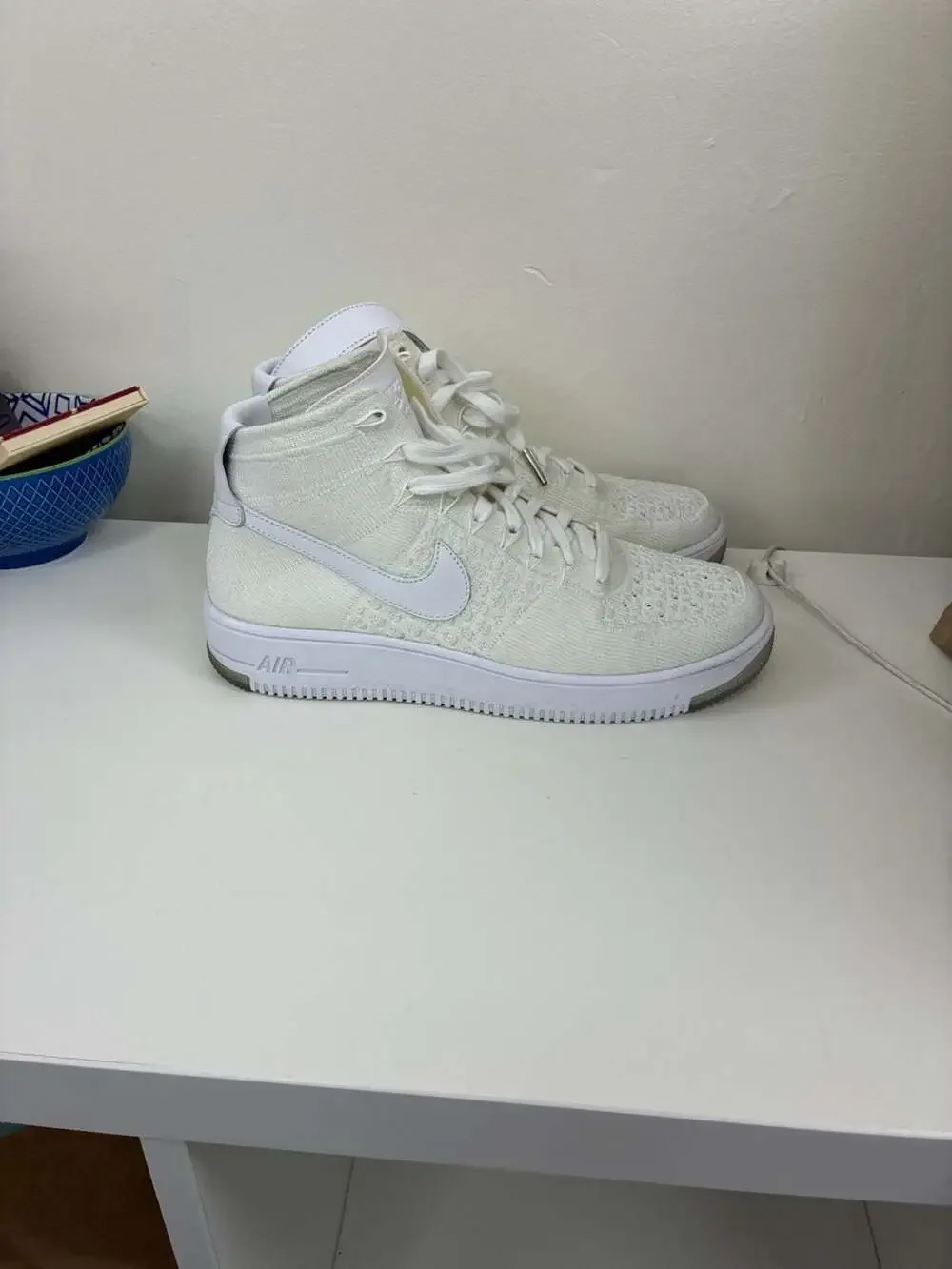 Nike Air Force 1 Ultra Flyknit Mid Triple White Sneakers Style 817420-100